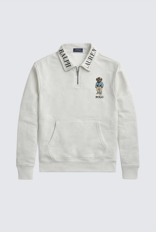 ''RALPH LAUREN BEAR QUARTER ZPPER- WHITE