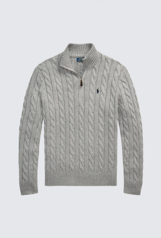 "POLO KNIT COTTON SWEATER -GRAY