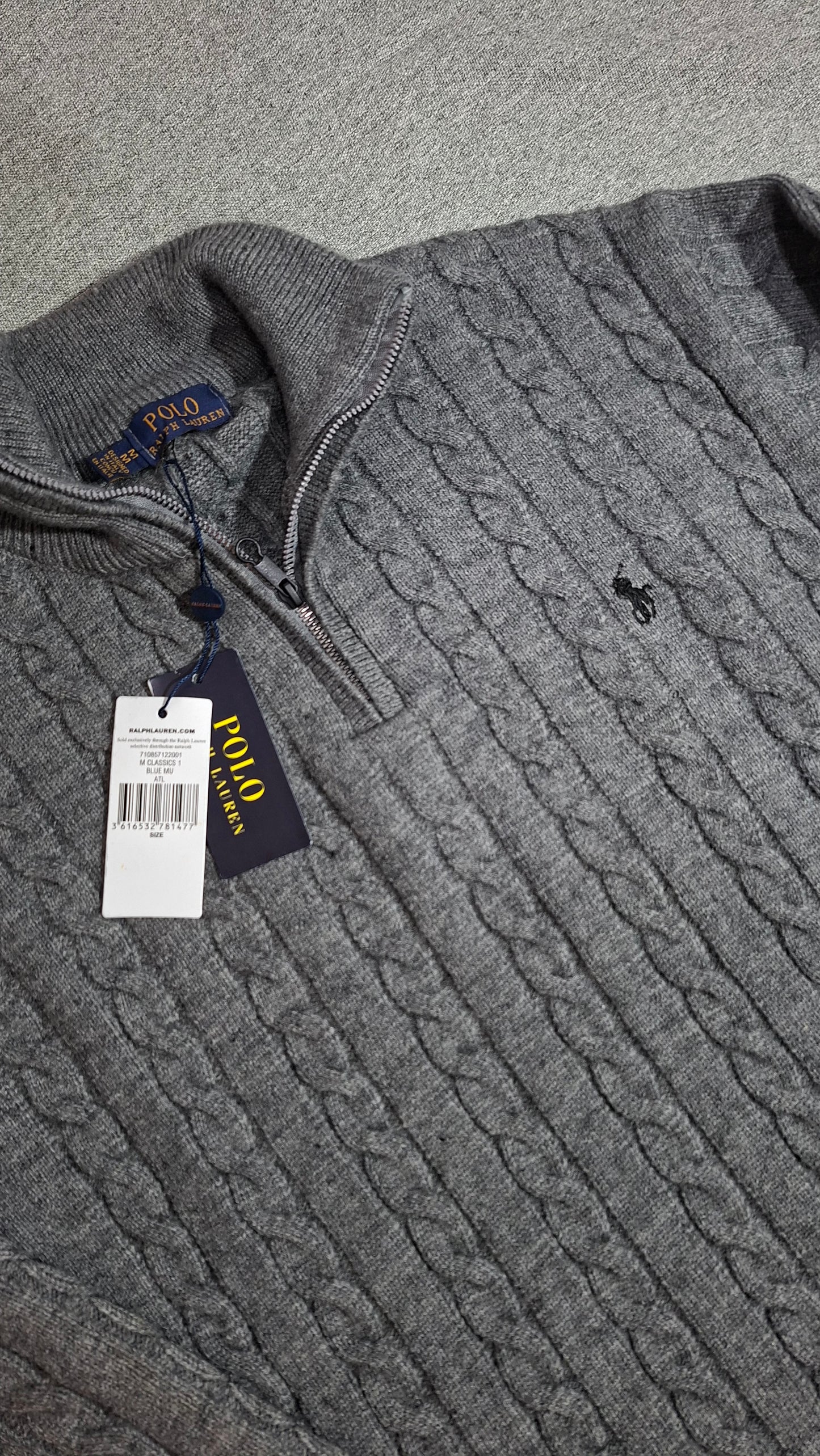 "POLO KNIT COTTON SWEATER -GRAY