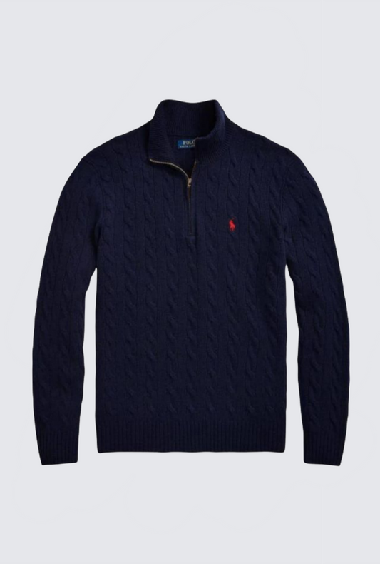 "POLO KNIT COTTON SWEATER -NAVY