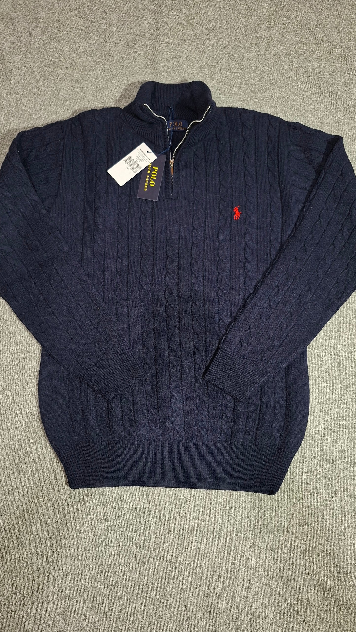 "POLO KNIT COTTON SWEATER -NAVY